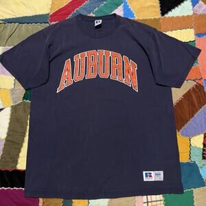 Vintage 90s Russell Athletic Auburn Orange Spellour Navy Blue Shirt XL